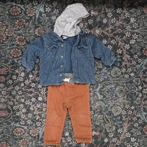 Cat & Jack Blue Corduroy Hooded Jacket with Brown Pants